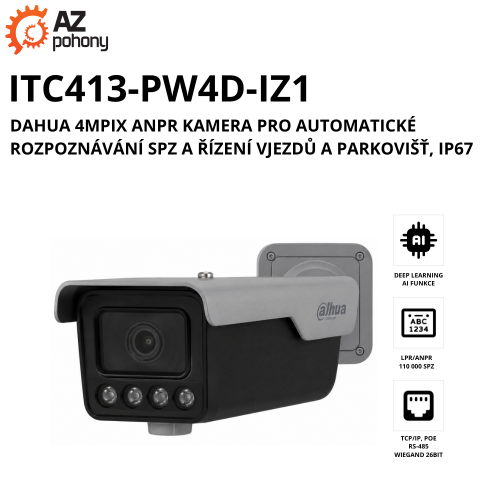 ITC413-PW4D-IZ1 - DAHUA 4Mpix ANPR kamera pro automatické rozpoznávání SPZ a řízení vjezdů a parkovišť, IP67